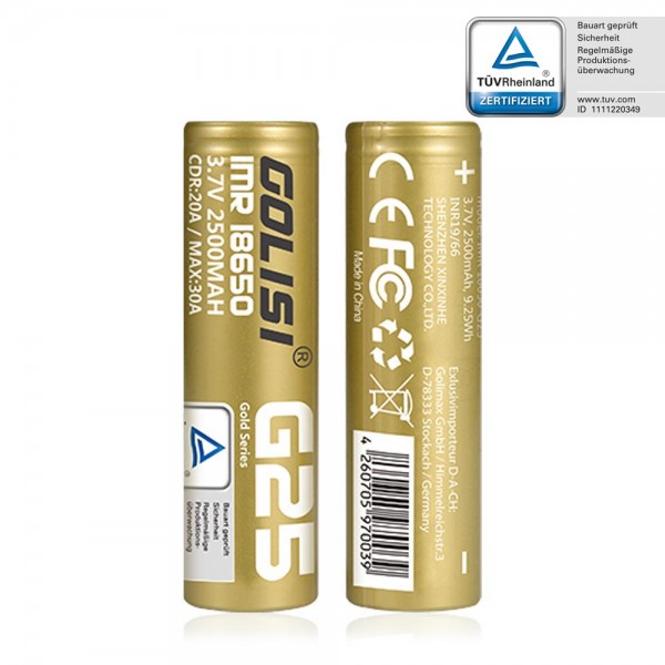 Golisi G25 Batterie ♥ 18650 ✔ 2500mAh ✔ 25A ✔ Hochleistungsakku (High Drain) ✔ 